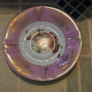Elegant Pink and Gold Floral Plate L M Royal Halsey And Cup